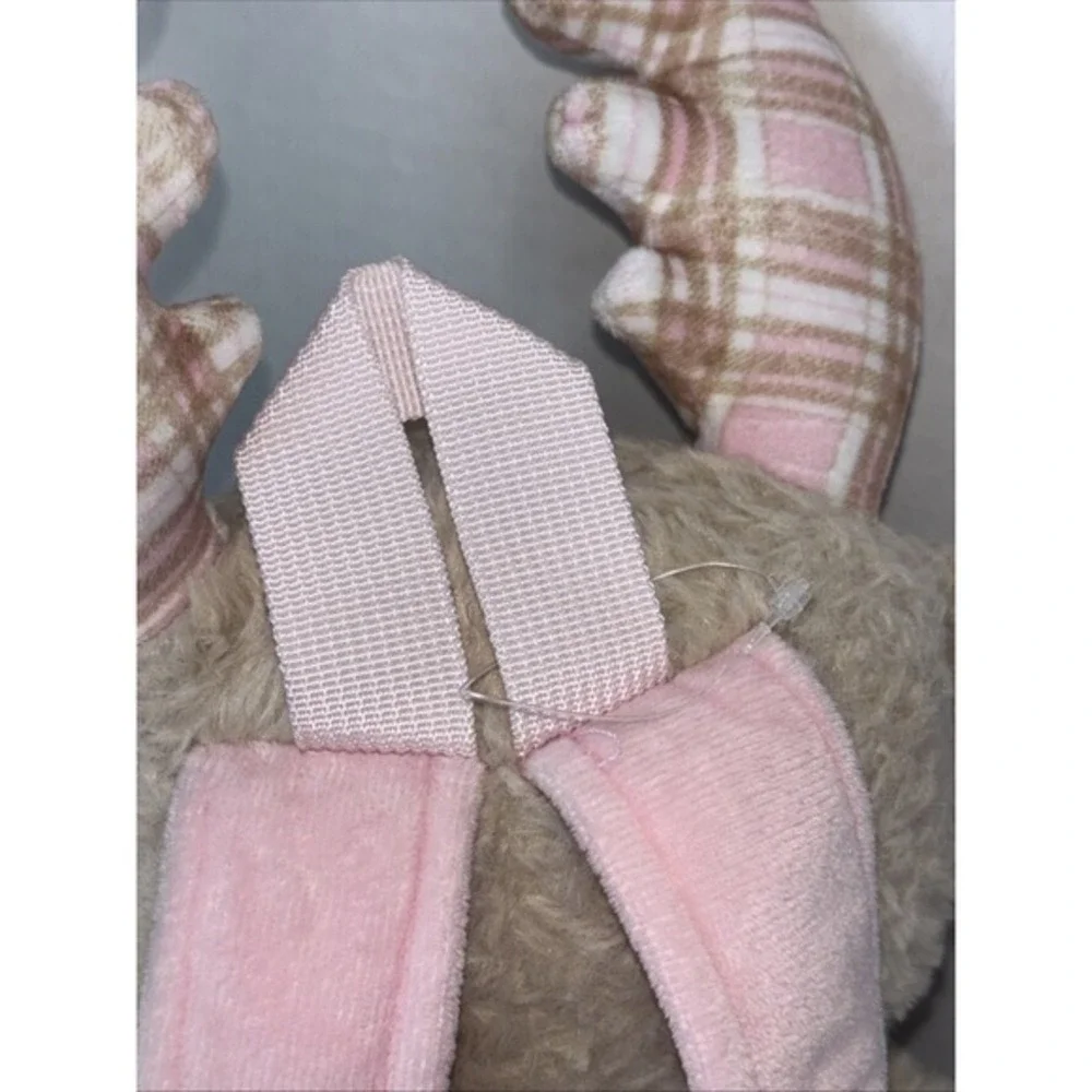 Tan Moose Plush Backpack‎ Pink Plaid Antlers Sherpa Faux Fur Stuffed Animal Bag